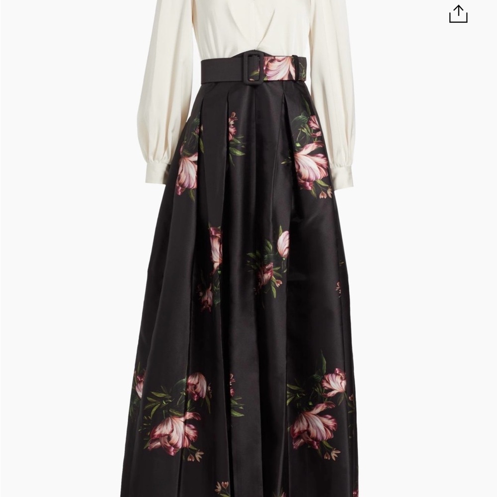 Sachin + Babi Black Maxi Skirt with Pink Floral Print and Belt